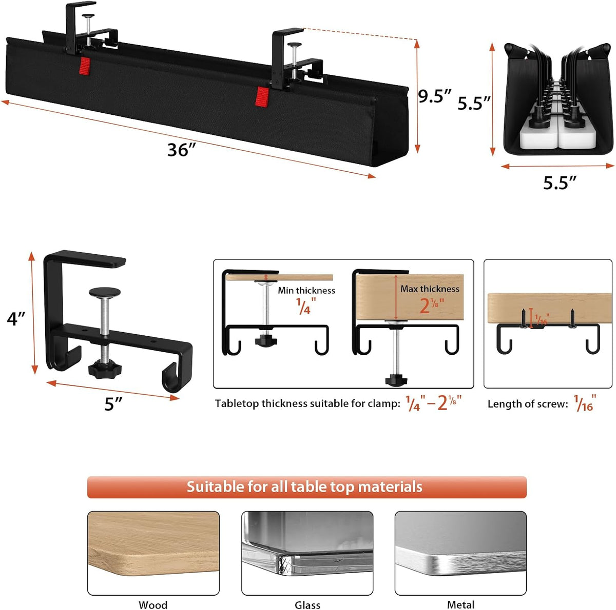 No Drill Under Desk Cable Tray